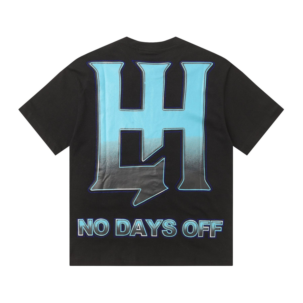 Life Hustlere Blue & White Graphic Black T-Shirt — back