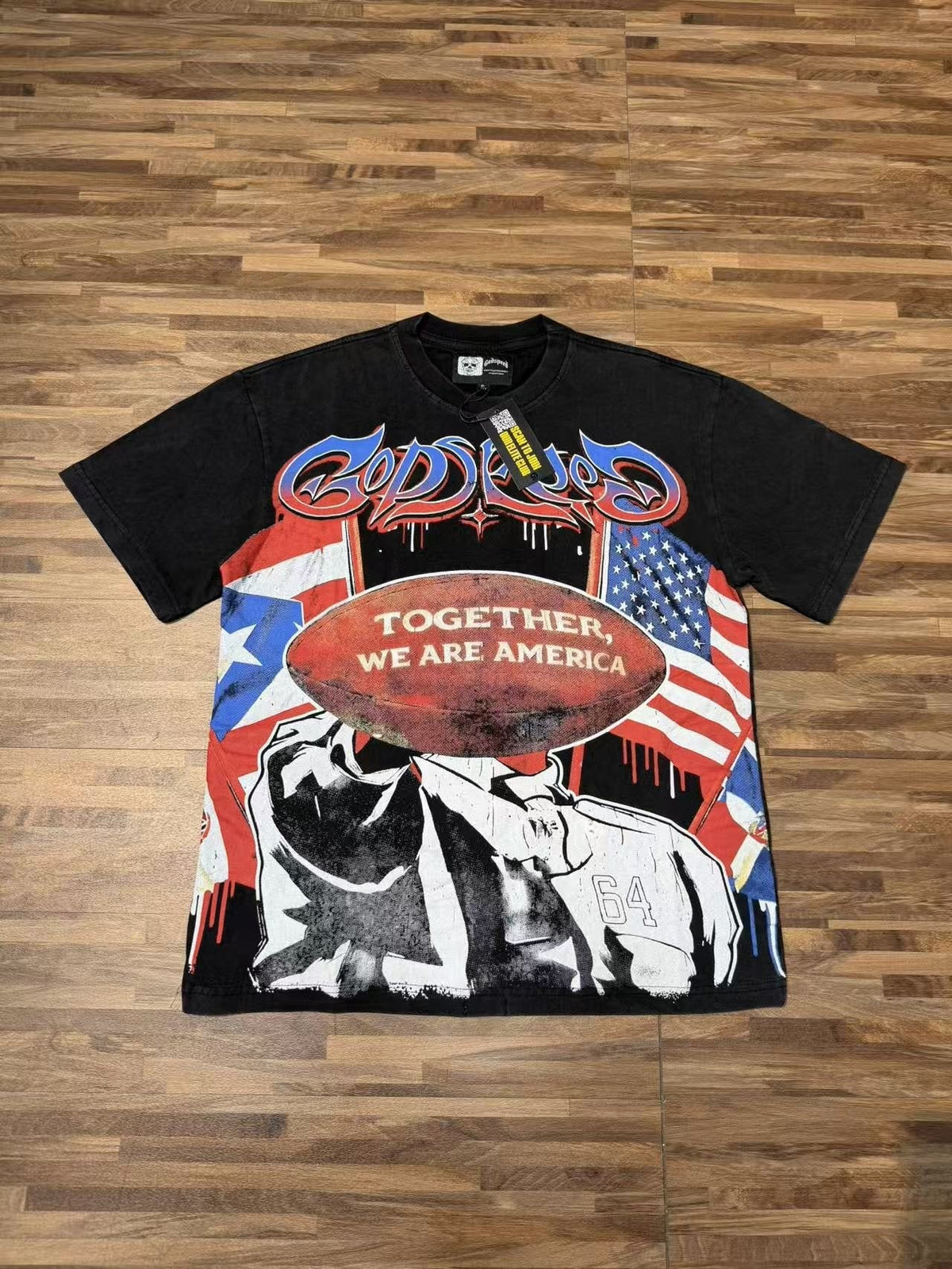 Godspeed Together We Are America Football Graphic T-Shirt — front