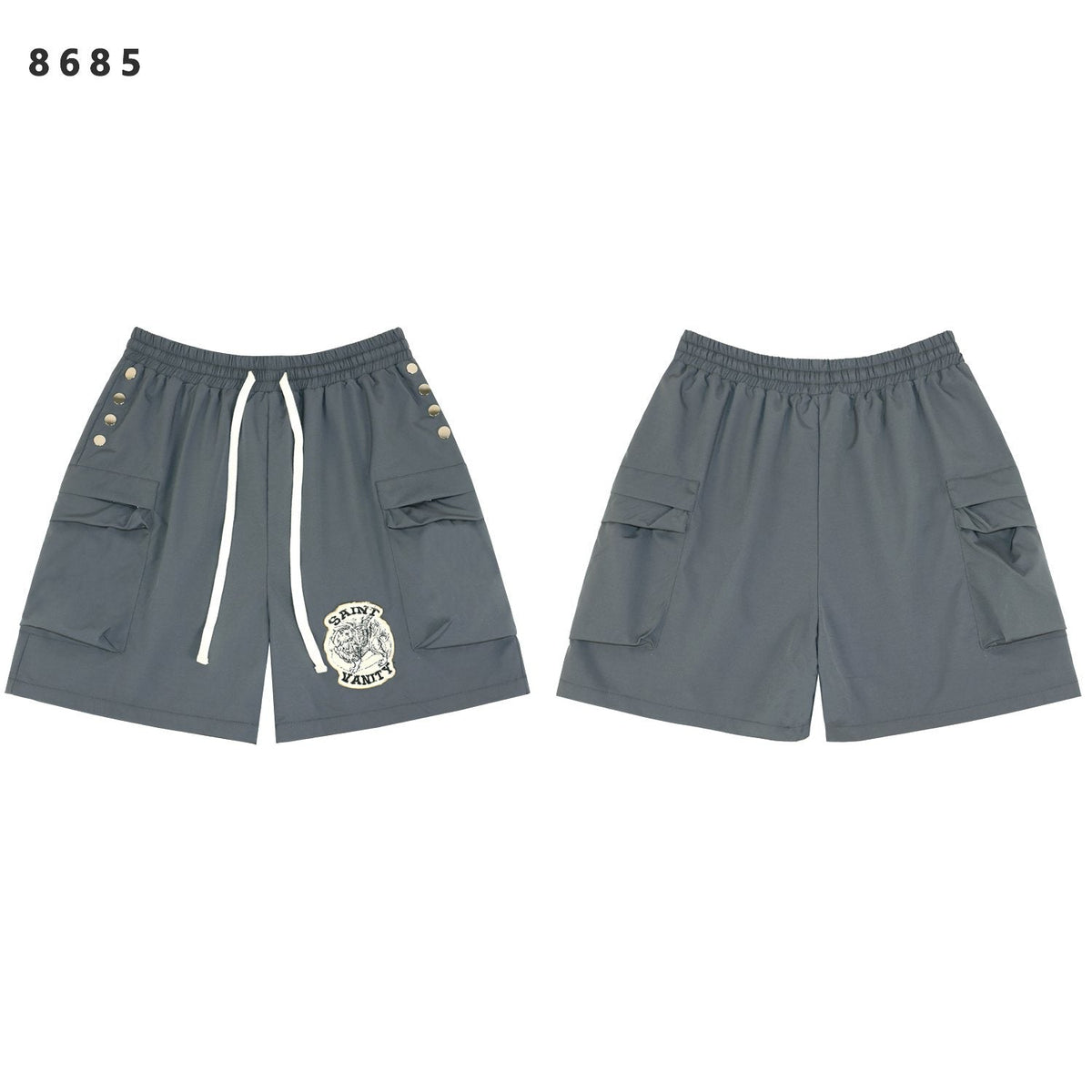 SAINT Vanity Embroidered Snap-Button Cargo Shorts — front
