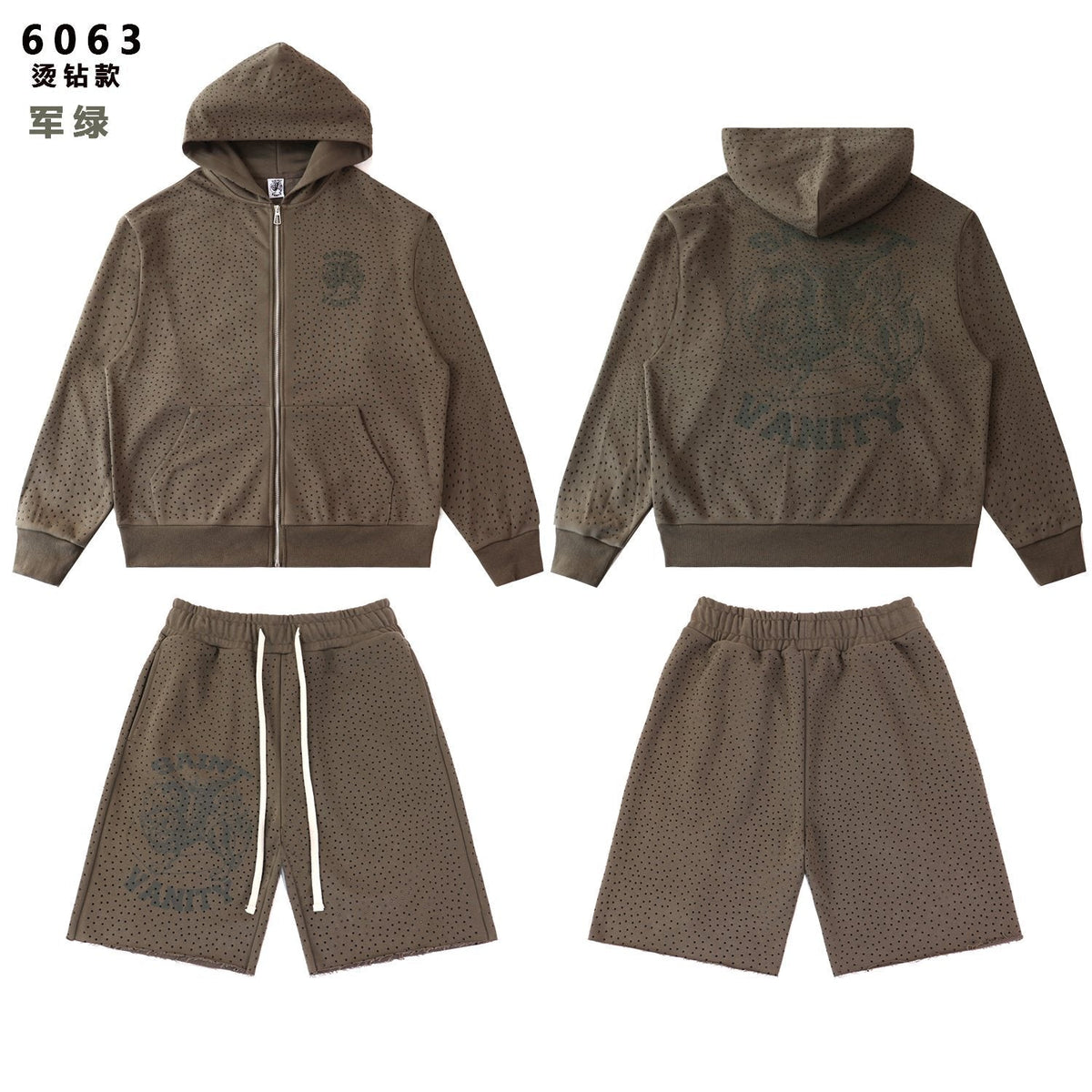 SAINT Vanity Rhinestone Zip Hoodie & Shorts Set — front