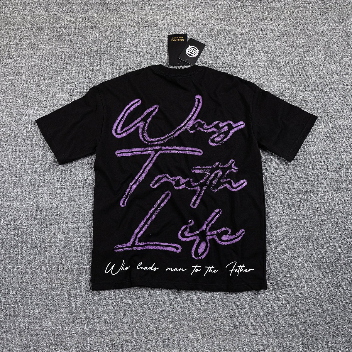 Wing Tonight Life Purple Script Graphic T-Shirt — front