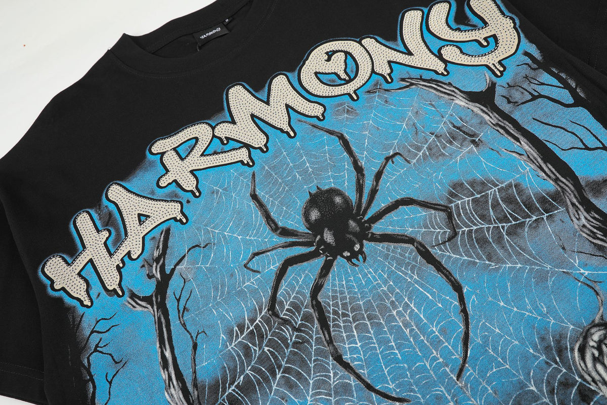 HARMONY Spider Web Graphic Black Short-Sleeve T-Shirt — detail